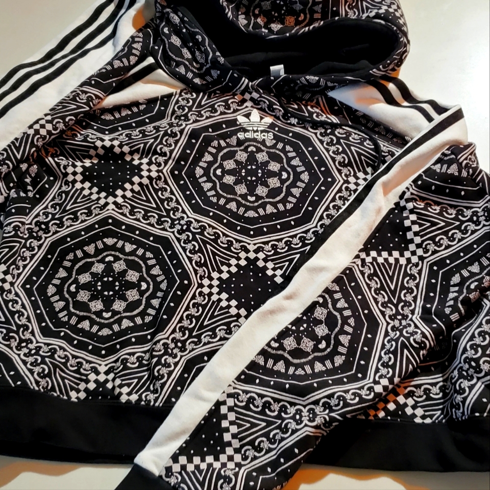 Adidas Hoodie Geometric Black & White Rare Size M